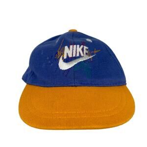 NIKE Vintage Style Kids Blue Yellow Embroidered Logo Hat with Stretch Fit